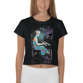Close-up of floral design on the Peaceful Petals Crop T-Shirt.